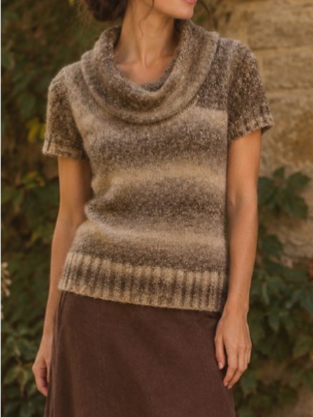 Maurices Brown Ombre Short-Sleeve Cowl Neck Sweater